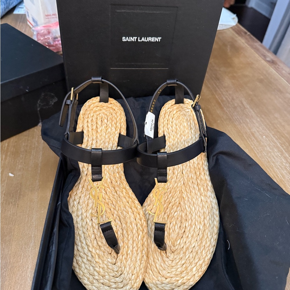 Saint Laurent Black Cassandra flat Sandals